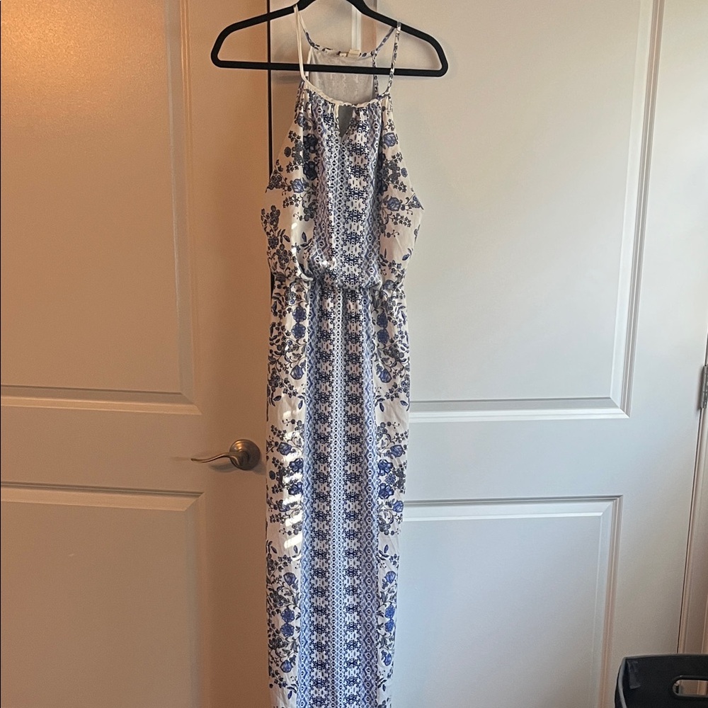 Japna Blue and White Patterned Maxi Dress